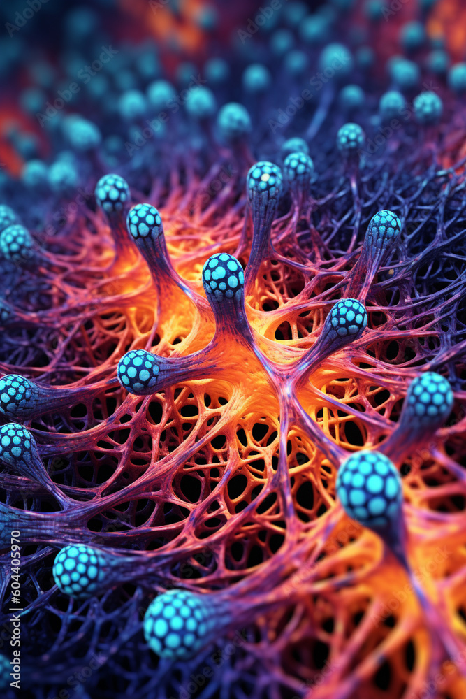 Poster concept of deep learning and neural networks, utilizing intricate patterns and interconnected nodes 