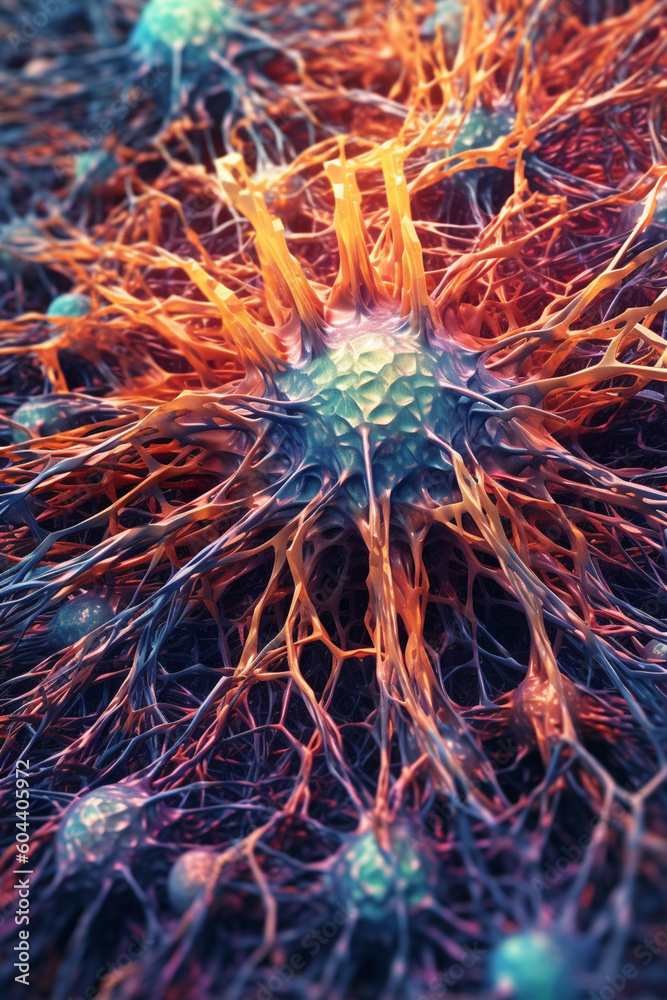 Poster concept of deep learning and neural networks, utilizing intricate patterns and interconnected nodes 