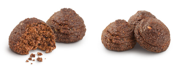 chocolate cookie with kerob, banana, cashew, sunflower seeds and coconut paste isolated on white background. Healthy food, gluten-free, flour-free