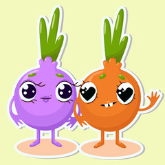 Vector illustration of onion character stickers with cute expression, cool, funny, onion isolated