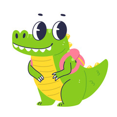 Cute character crocodile schoolboy. Cartoon flat baby crocodile with backpack. Elementary school vector illustration.