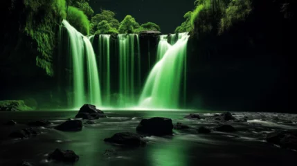  A waterfall glowing in neon green © Paul