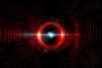 Digital red eye effect on a dark background. AI generated image