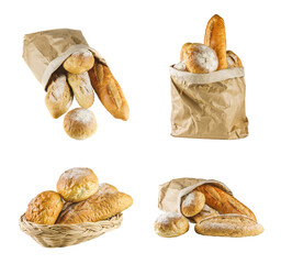 Freshly baked. Different kinds of fresh bread. Fresh fragrant bread Isolated on PNG transparent background. Collection of baked bread