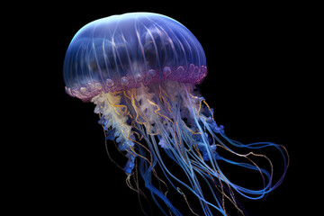 A mesmerizing sight unfolds as a vibrant, colorful jellyfish gracefully floats in its natural habitat. Generative Ai, Ai.