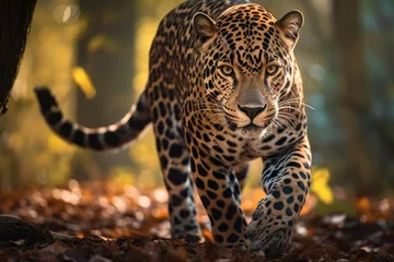 Foto op Plexiglas A magnificent jaguar in its natural habitat, showcasing its sleek and powerful physique as it prowls through the lush jungle with an intense gaze. Generative Ai, Ai. © Sebastian