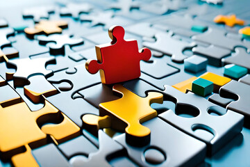 Details of bright puzzles close-up, copy space. Children health, prevention, autism awareness day.