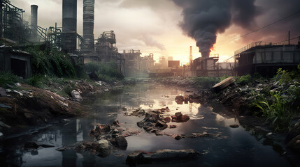 Water pollution in river because industrial not treat water before drain. Generative AI