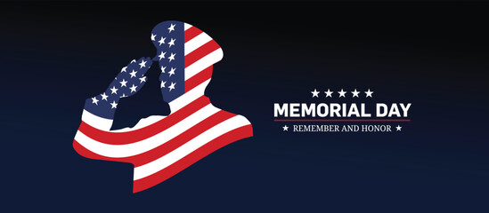 Memorial Day - Remember and honor with USA flag, Vector illustration. Memorial Day concept banner with salute vector illustration.