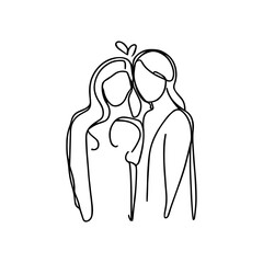 One line vector illustration. Lgbt lesbian couple.
