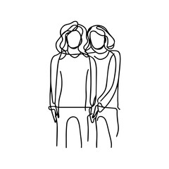 One line vector illustration. Lgbt lesbian couple.