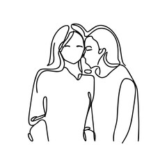 One line vector illustration. Lgbt lesbian couple.