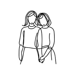One line vector illustration. Lgbt lesbian couple.
