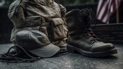 old army boots on the wood