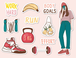 Colorful Hand drawn Diet theme stickers collection