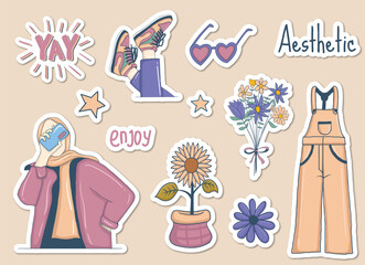 Colorful Hand drawn aesthetic stickers collection
