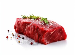 Fototapeta premium Raw beef fillet on white background photo. Generative AI