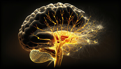 Ai generated illustration of Illuminated medical Brain concept business neuroscience - obrazy, fototapety, plakaty