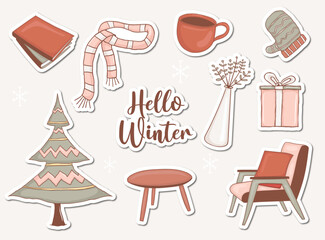 set of winter stickers element
