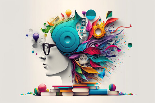 Ai generated illustration of colorful brain splash Brainstorm and inspire concept