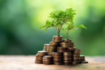 ESG concept of environmental, social, and governance.ESG small tree on stack coins idea for esg investment sustainable organizational development. account the environment. High quality Generative AI - obrazy, fototapety, plakaty