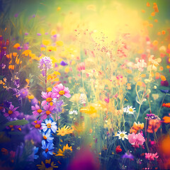 background with flowers. Nature background with wild flowers. flower nature background generative AI. Spring flower background
