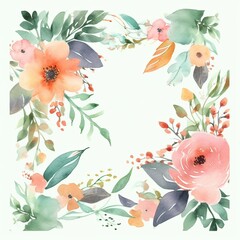 Wreath, floral frame, watercolor flowers roses, Illustration hand painted. Isolated on white background. Perfectly for greeting card design. Generative Ai.