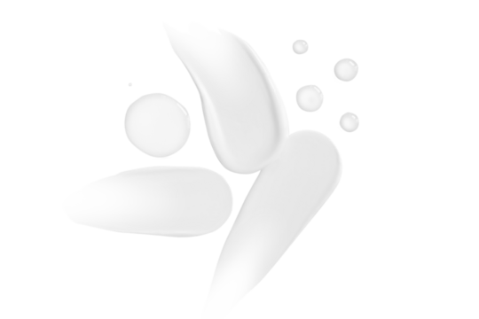 Strokes of white cream and transparent gel in the form of a composition. On a blank background. PNG