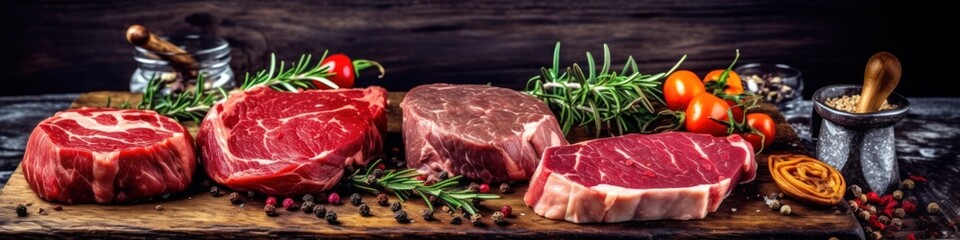 Fresh raw beef steaks. Generative AI