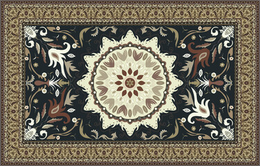 Colorful ornamental vector design for rug, tapis, yoga mat. Geometric ethnic clipart. Arabian ornamental carpet with decorative elements.Persian carpet - obrazy, fototapety, plakaty
