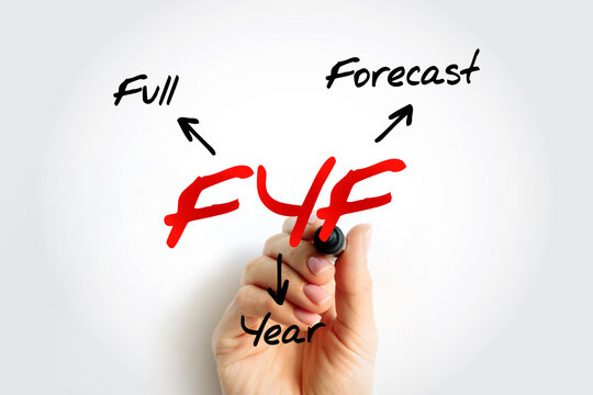 FYF Full Year Forecast - year-ahead prediction of various financial and logistic needs for a business, acronym text concept background