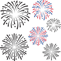 Firework set, 4 of July fireworks on white background
