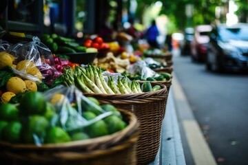 Local grocery market on street. AI Generated