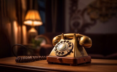 Vintage telephone, home in the sixties old fashioned object style, generative AI