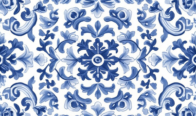Mediterranean Charm: Vibrant Illustration of Azulejo Portuguese Tiles, generative AI - obrazy, fototapety, plakaty