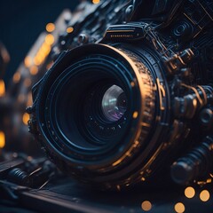 DSLR camera and a macro lens during twilight Generative AI