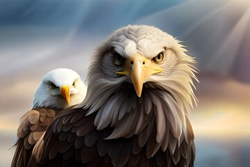 Obraz premium Bald eagle and its chicks, Generative AI