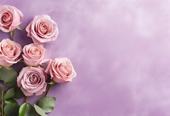 Obraz premium Spring Greetings: Roses in Bloom on Pastel Background, generative AI