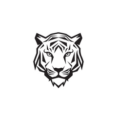 Abstract tiger head, icon logo template design, isolated white background. Black and white in doodle. cartoon style