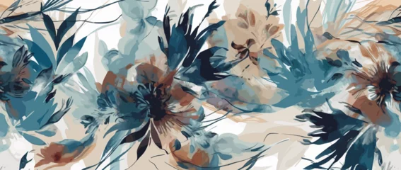Foto op Plexiglas Grunge vlinders floral pattern, blue, browns, abstract, minimalistic, soft, dreamlike, brushstrokes, detailed, layered compositions, wallpaper, light navy, sky-blue, exotic, vector,  1 generative ai
