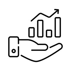 Bar chart on hand with upward arrow, an icon of data analysis in modern style