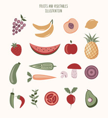 Set of fruits and vegetables