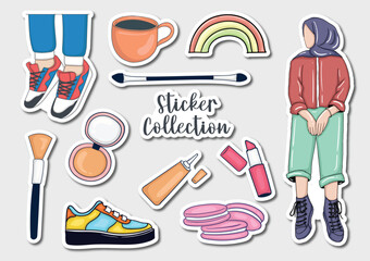 Colorful Hand drawn stickers collection