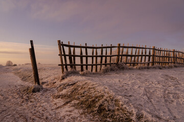 A Clent Hills Worcestershire winter scene with cold wooden fence