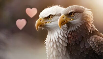 Obraz premium Moment of tenderness between a pair of Bald eagle birds,Two birds in love, Generative AI