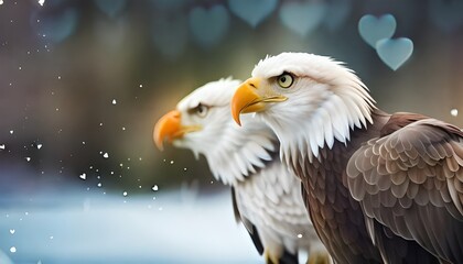 Moment of tenderness between a pair of Bald eagle birds,Two birds in love, Generative AI