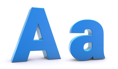 Capital and Small letter A 3d isolated on white background. A letter 3d. 3D rendering.