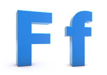 Capital and Small letter F 3d isolated on white background. F letter 3d. 3D rendering.