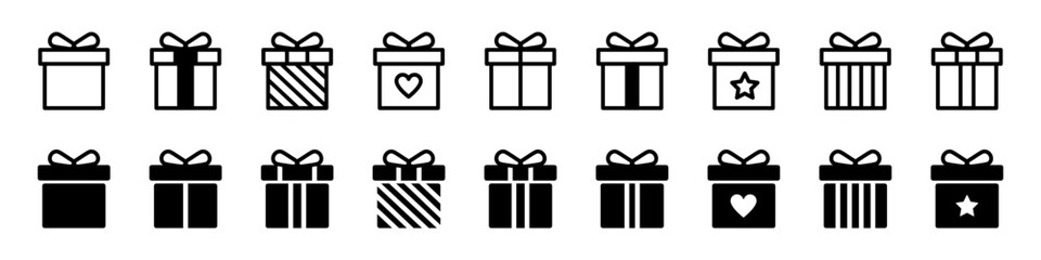 Gift box icon set. Gift box signs Line and silhouette style. Vector illustration.