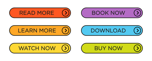 Colorful web buttons set. Web button set. Vector illustration.